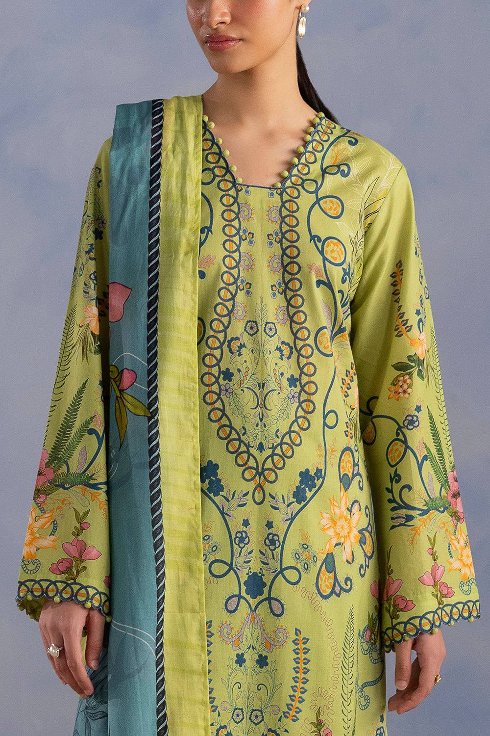 3 Piece Printed Cotton Suit with Printed Lawn Dupatta