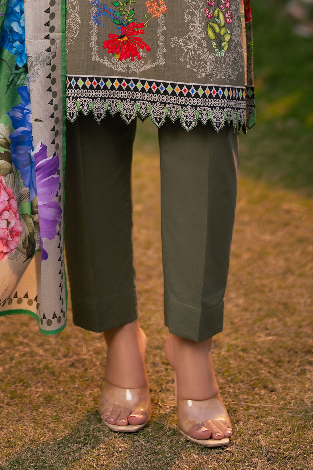 3 Piece Printed Cross Hatch Suit With Lawn Dupatta