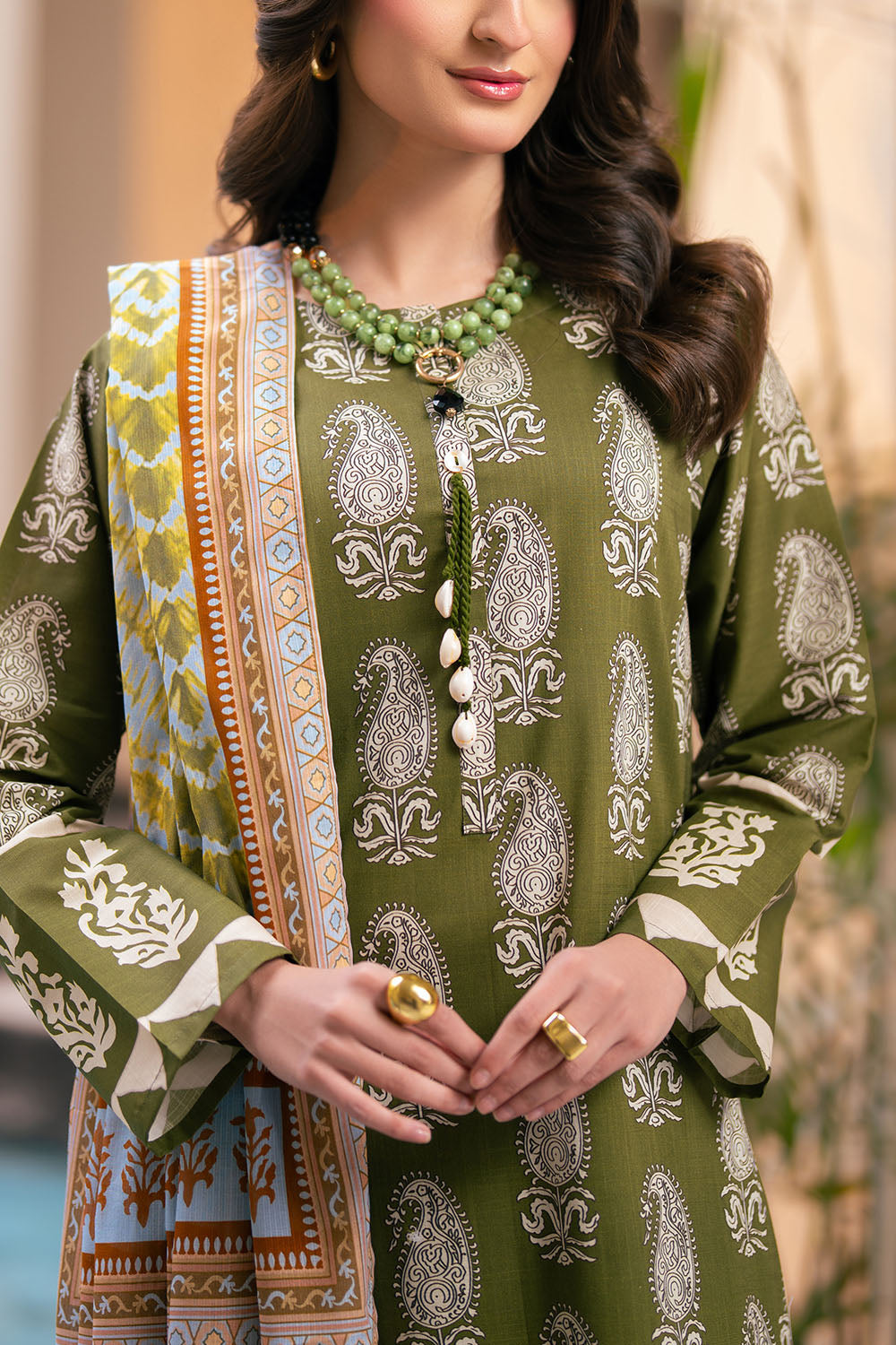 3 Piece Printed Cross Hatch Suit With Lawn Dupatta