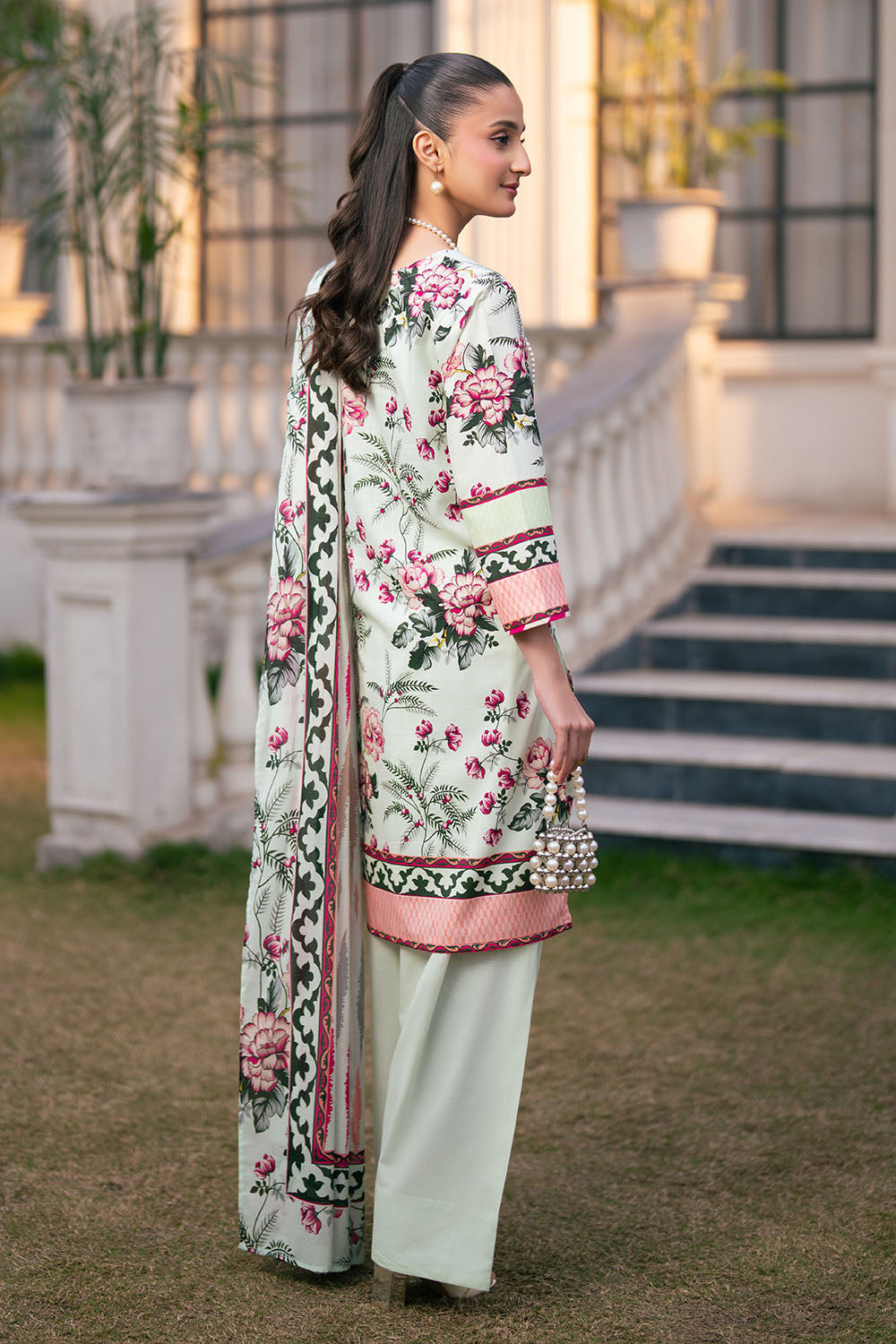 3 Piece Printed Cross Hatch Suit with Lawn Dupatta