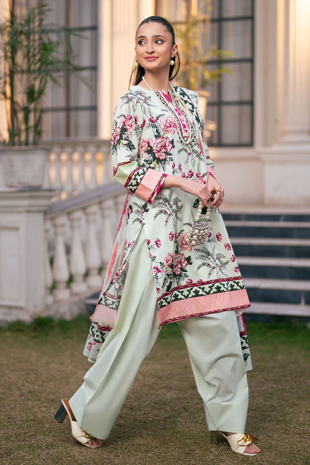 3 Piece Printed Cross Hatch Suit with Lawn Dupatta