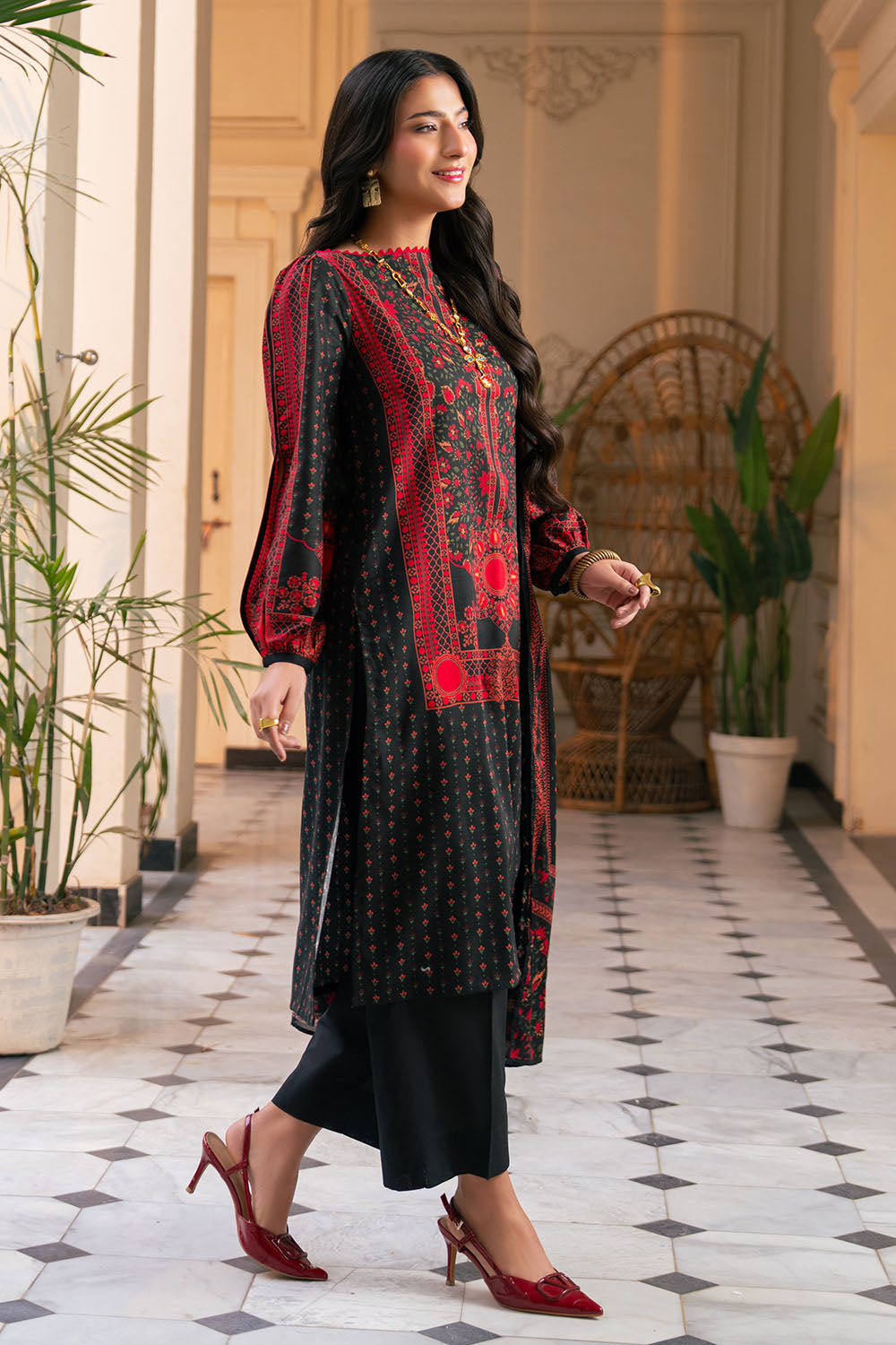 3 Piece Printed Cross Hatch Suit with Lawn Dupatta