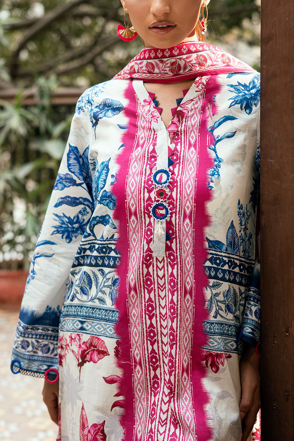 3 Piece Printed Cross Hatch Suit With Lawn Dupatta