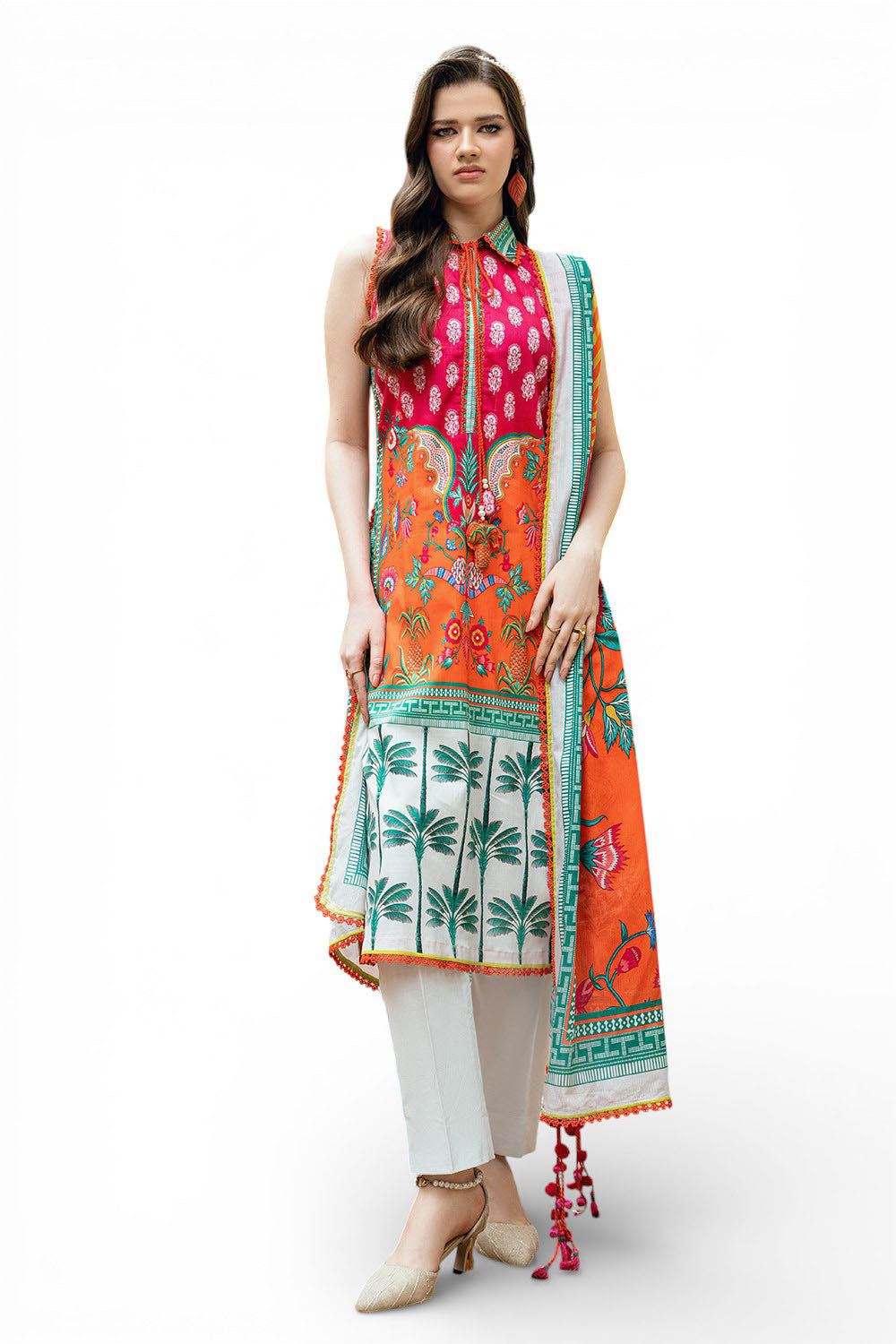 3 Piece Printed Cross Hatch Suit with Lawn Dupatta