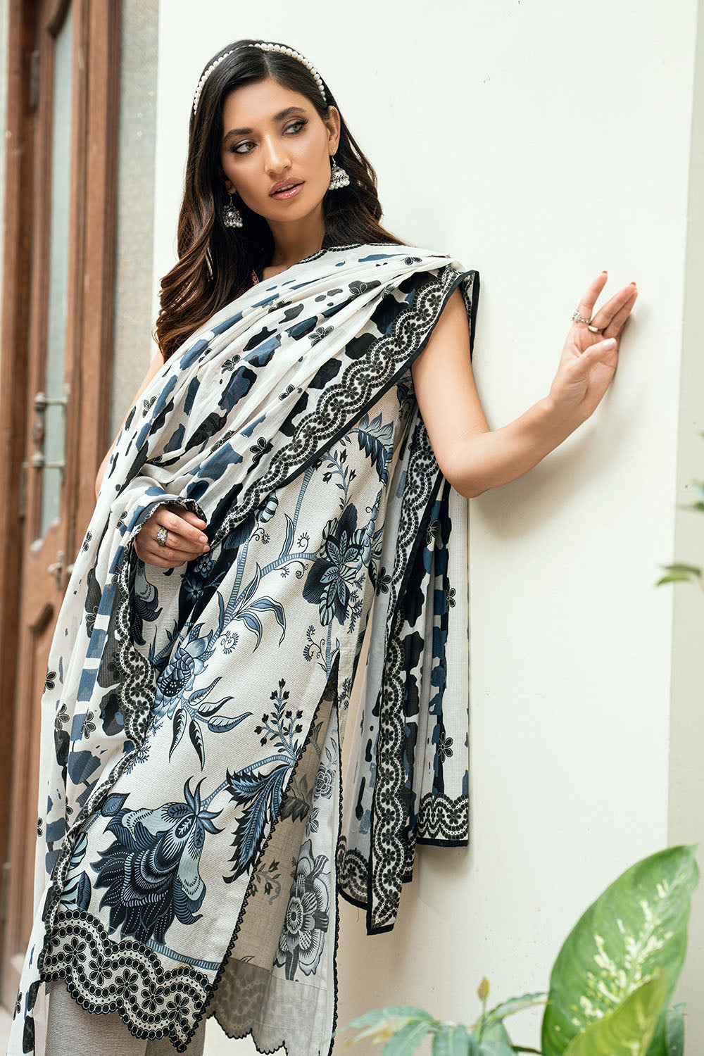 3 Piece Printed Cross Hatch Suit with Lawn Dupatta