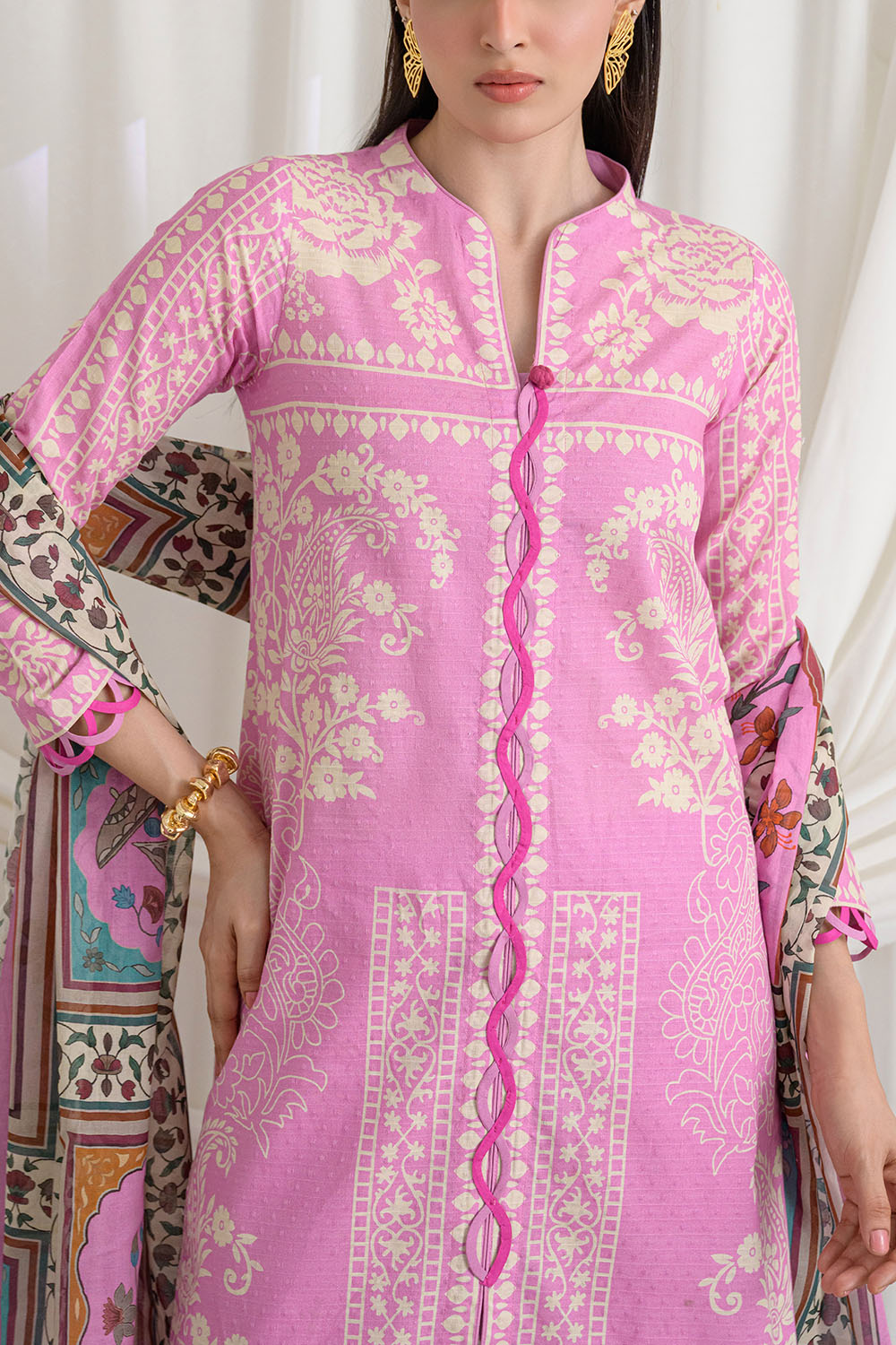 3 Piece Printed Dobby Suit with Printed Lawn Dupatta and Dyed Trouser