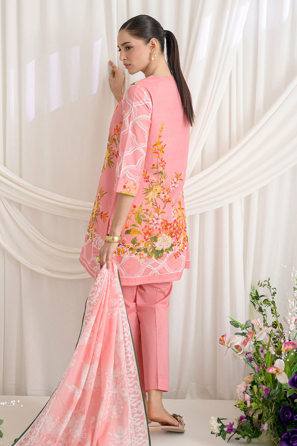3 Piece Printed Dobby Suit With Printed Lawn Dupatta And Dyed Trouser