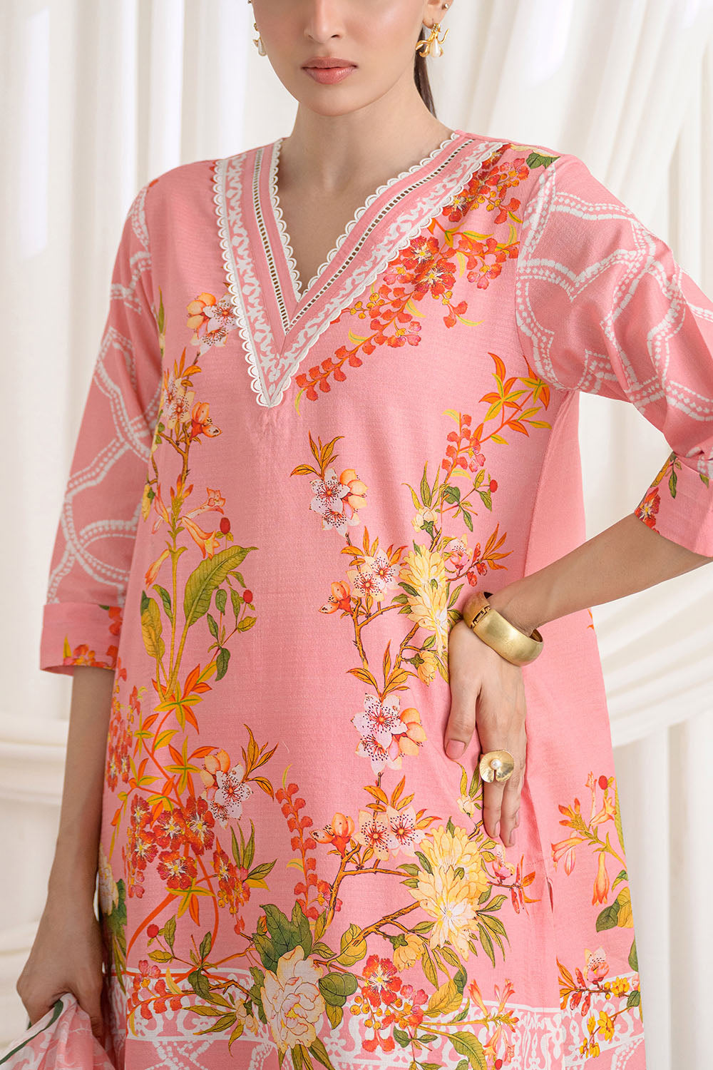 3 Piece Printed Dobby Suit With Printed Lawn Dupatta And Dyed Trouser