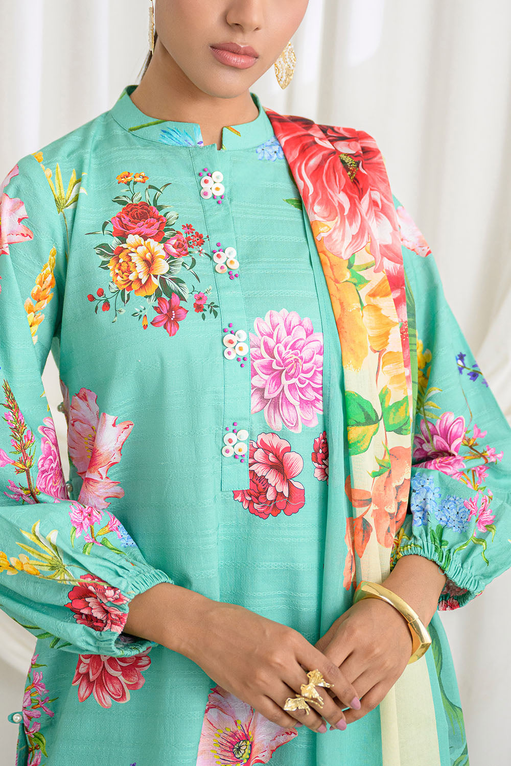 3 Piece Printed Dobby Suit with Printed Lawn Dupatta and Dyed Trouser