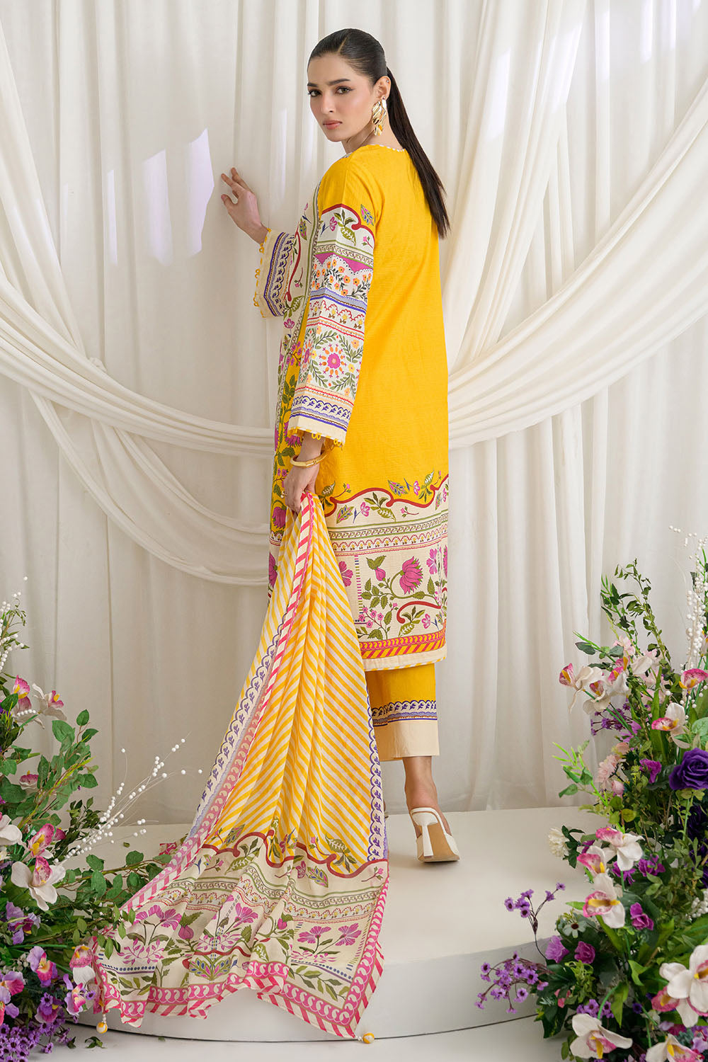 3 Piece Printed Dobby Suit With Printed Lawn Dupatta And Dyed Trouser