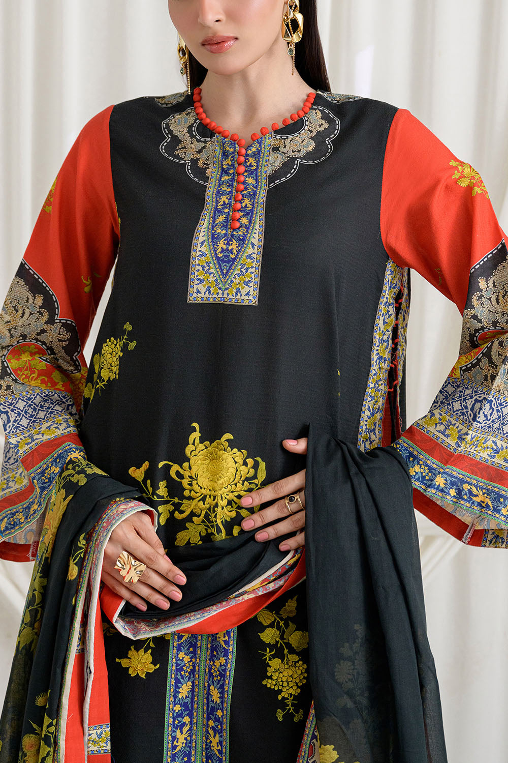3 Piece Printed Dobby Suit with Printed Lawn Dupatta and Dyed Trouser