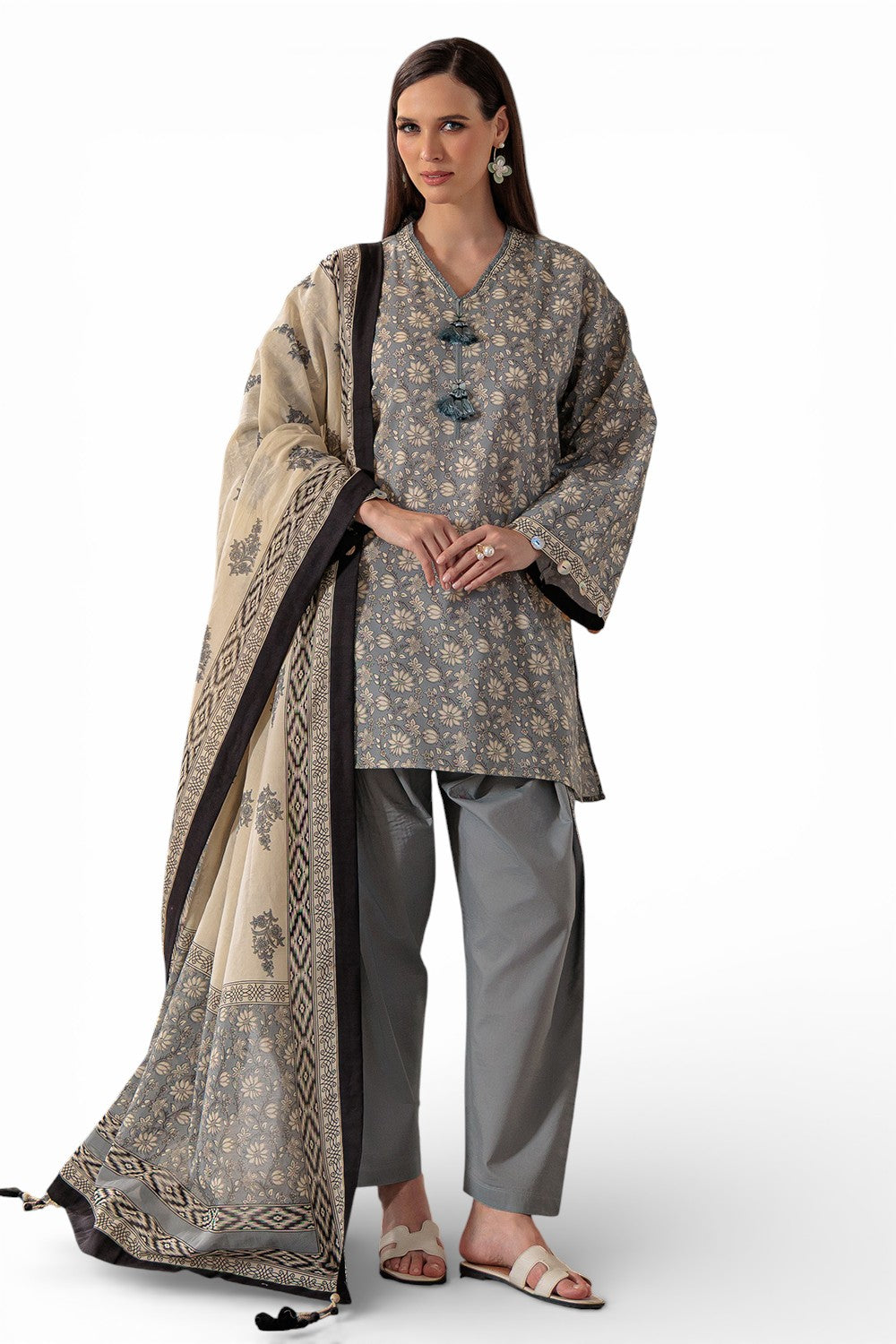 3 Piece Printed Lawn Suit and Dyed Trouser