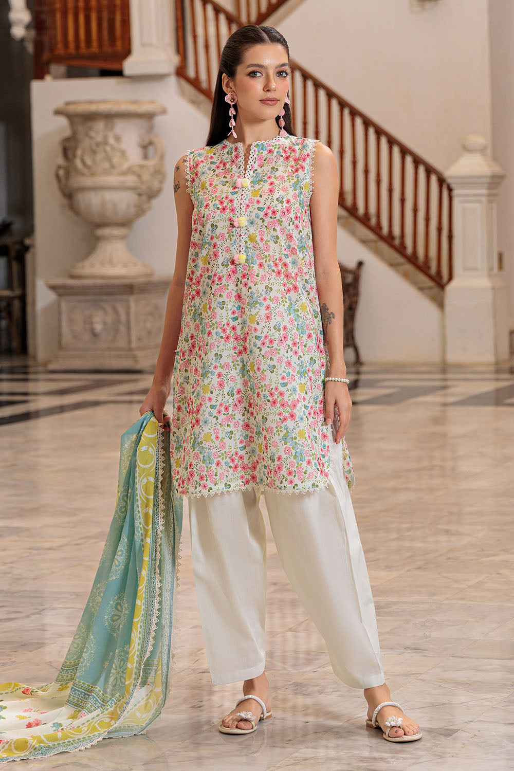 3 Piece Printed Lawn Suit And Dyed Trouser