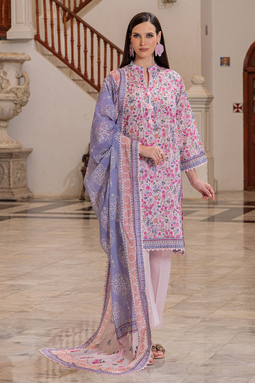 3 Piece Printed Lawn Suit And Dyed Trouser