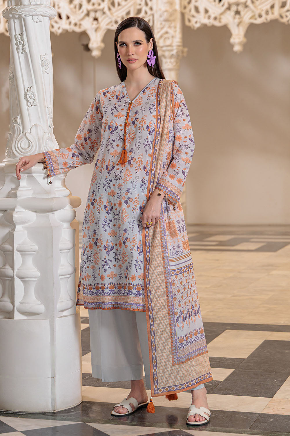 3 Piece Printed Lawn Suit And Dyed Trouser