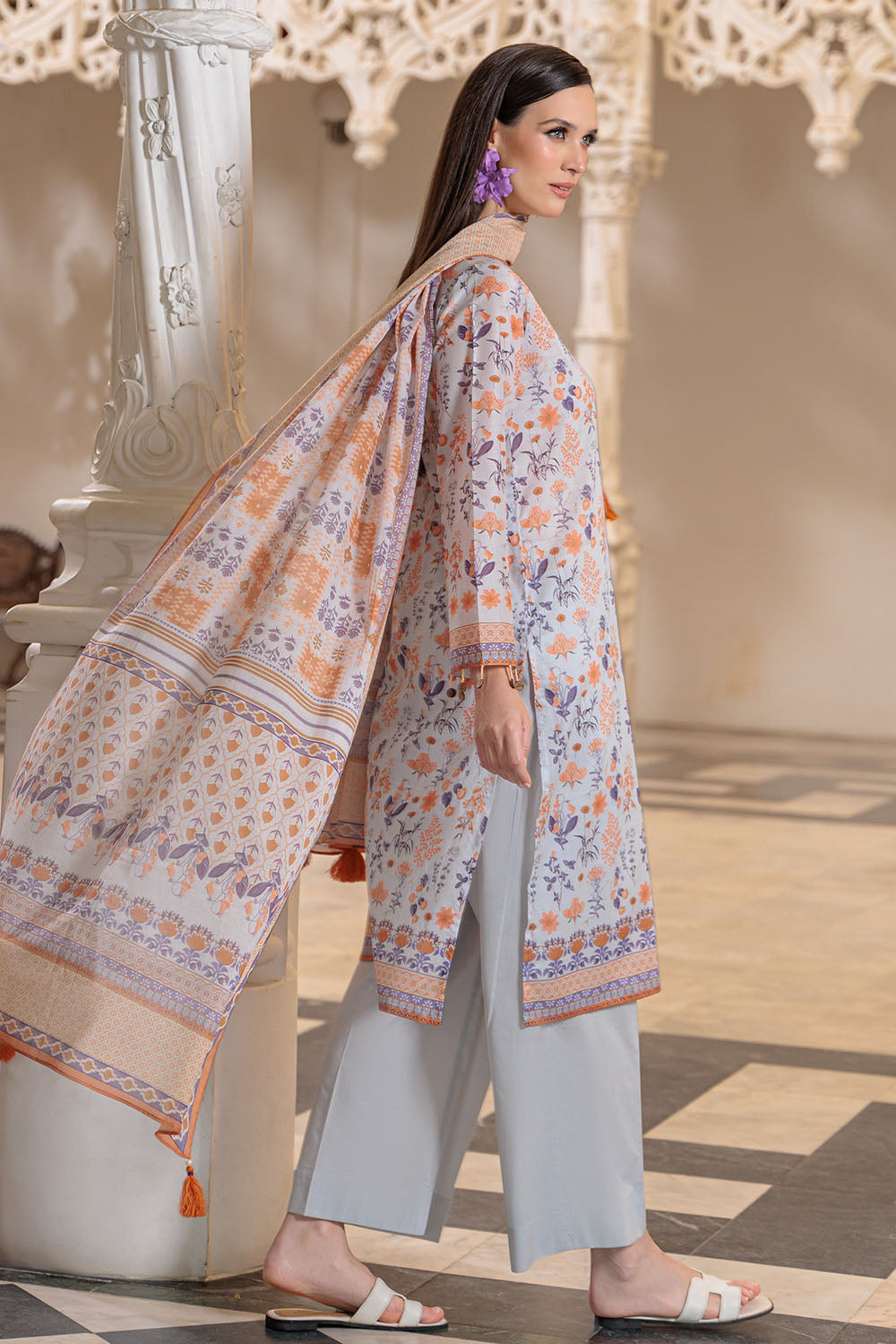 3 Piece Printed Lawn Suit And Dyed Trouser