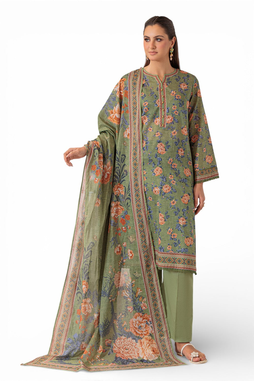 3 Piece Printed Lawn Suit And Dyed Trouser