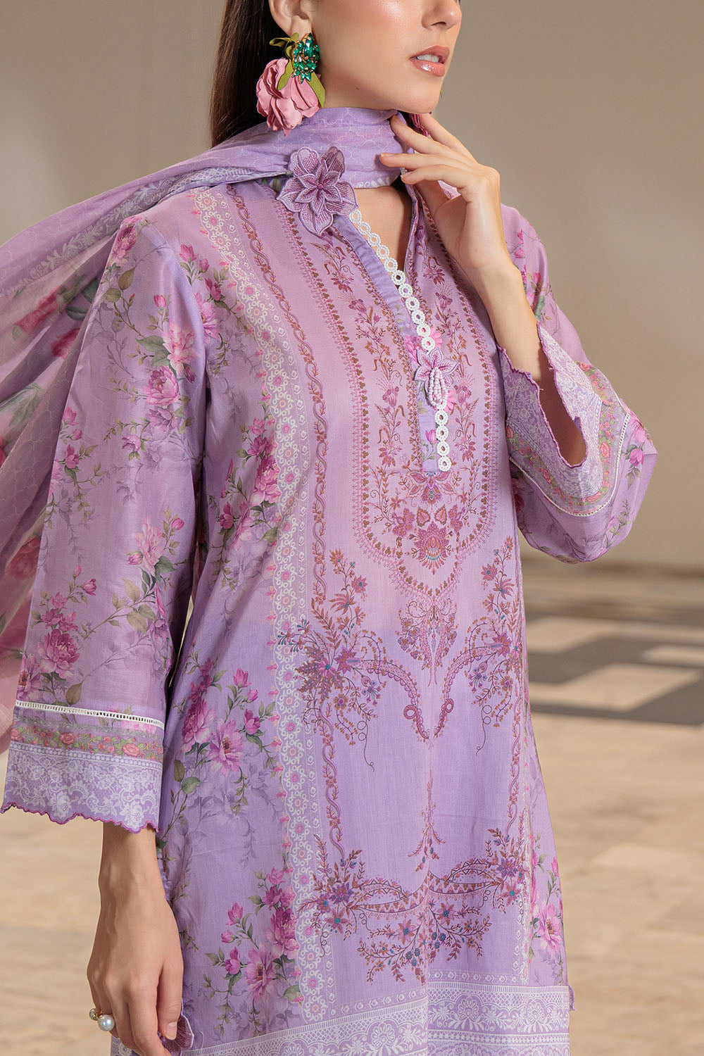 3 Piece Printed Lawn Suit And Dyed Trouser