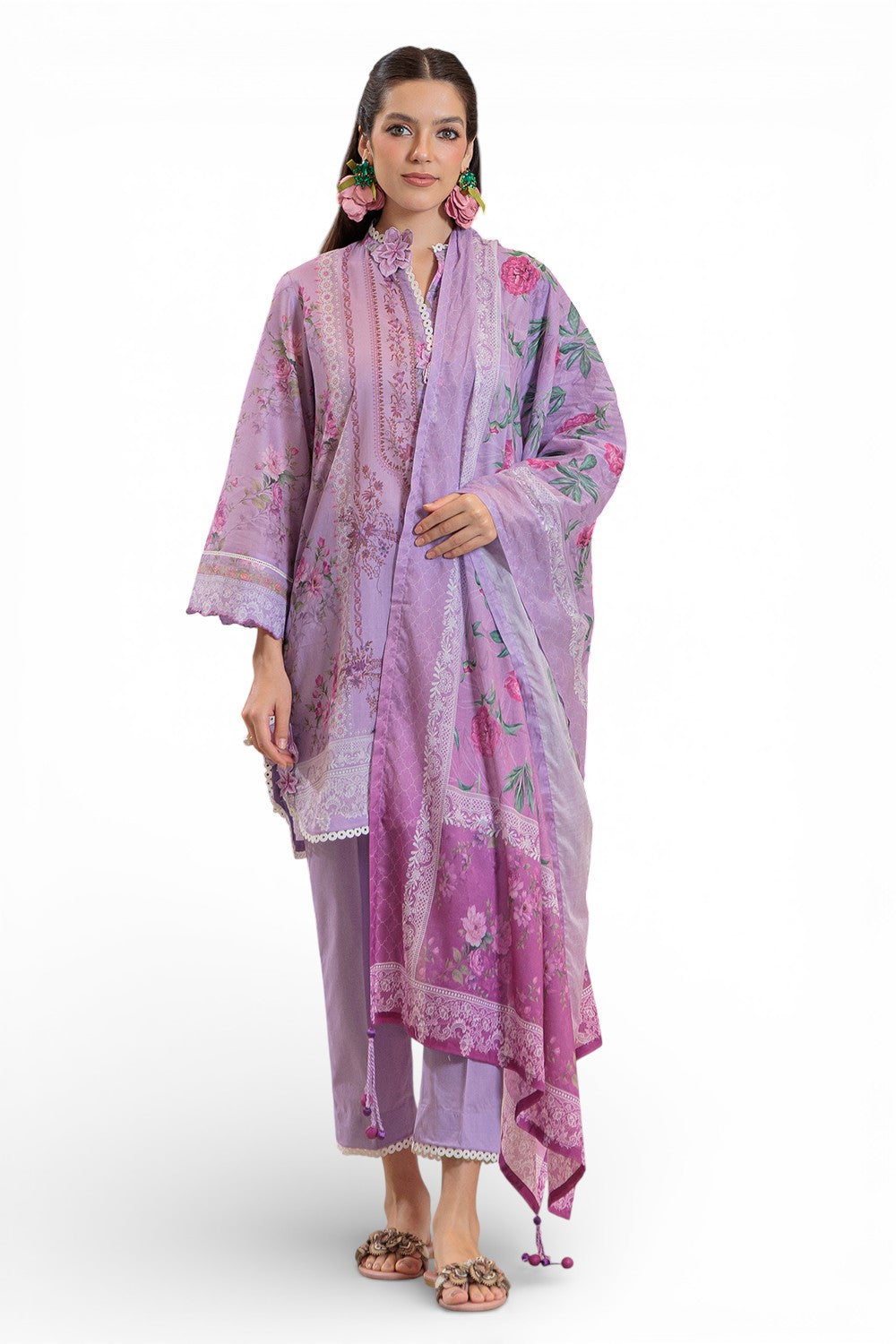 3 Piece Printed Lawn Suit And Dyed Trouser