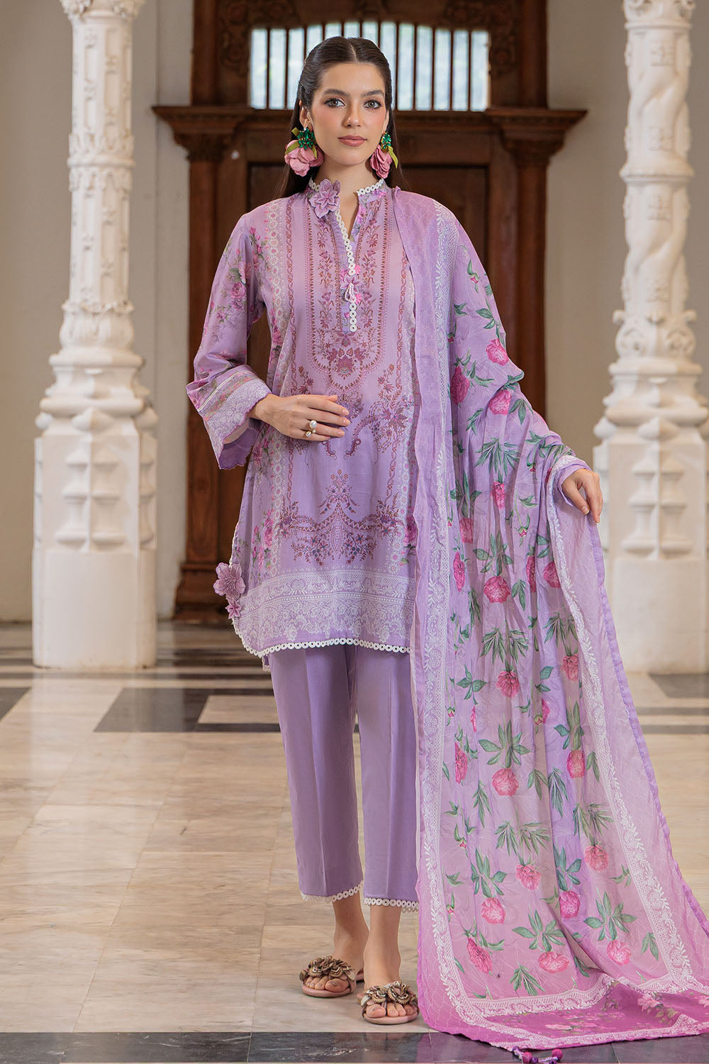 3 Piece Printed Lawn Suit And Dyed Trouser