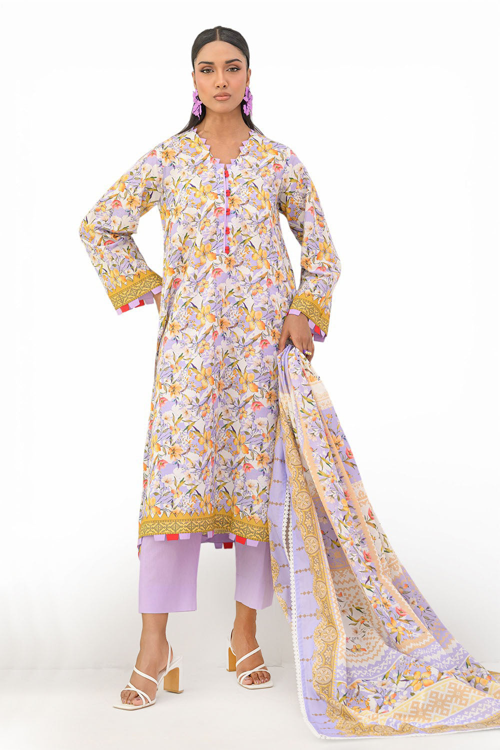 3 Piece Printed Lawn Suit And Dyed Trouser