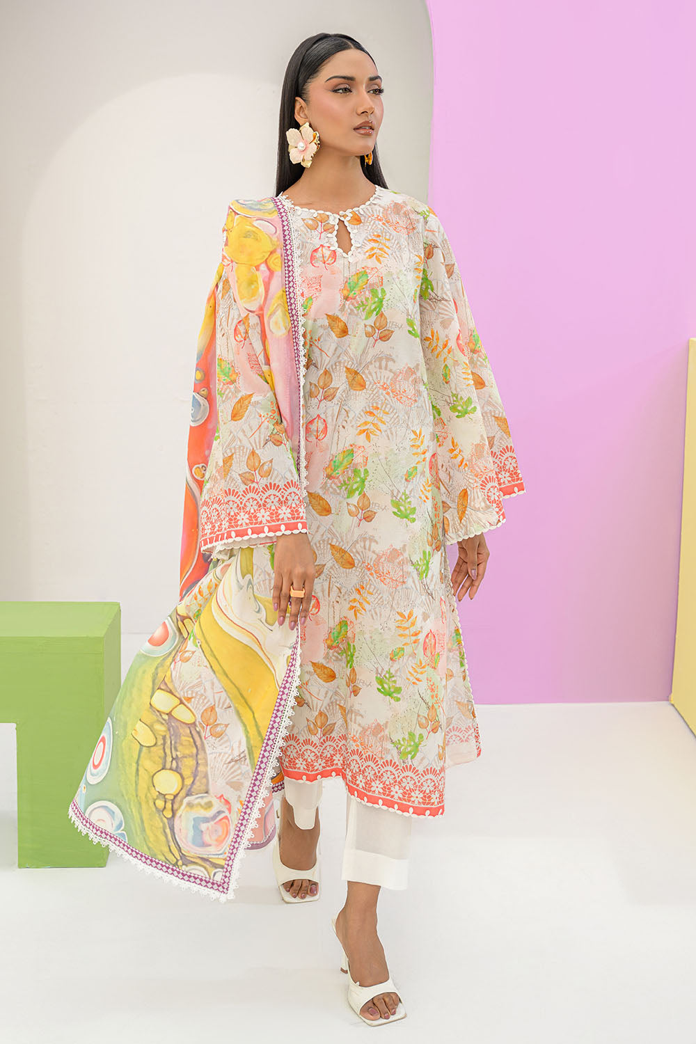 3 Piece Printed Lawn Suit And Dyed Trouser