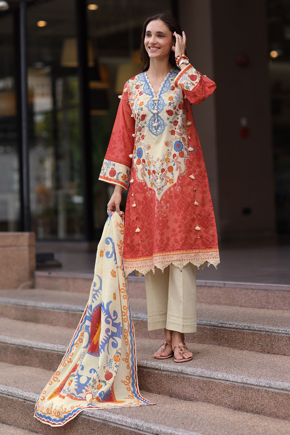 3 Piece Embroidered Lawn Suit with Printed Lawn Dupatta