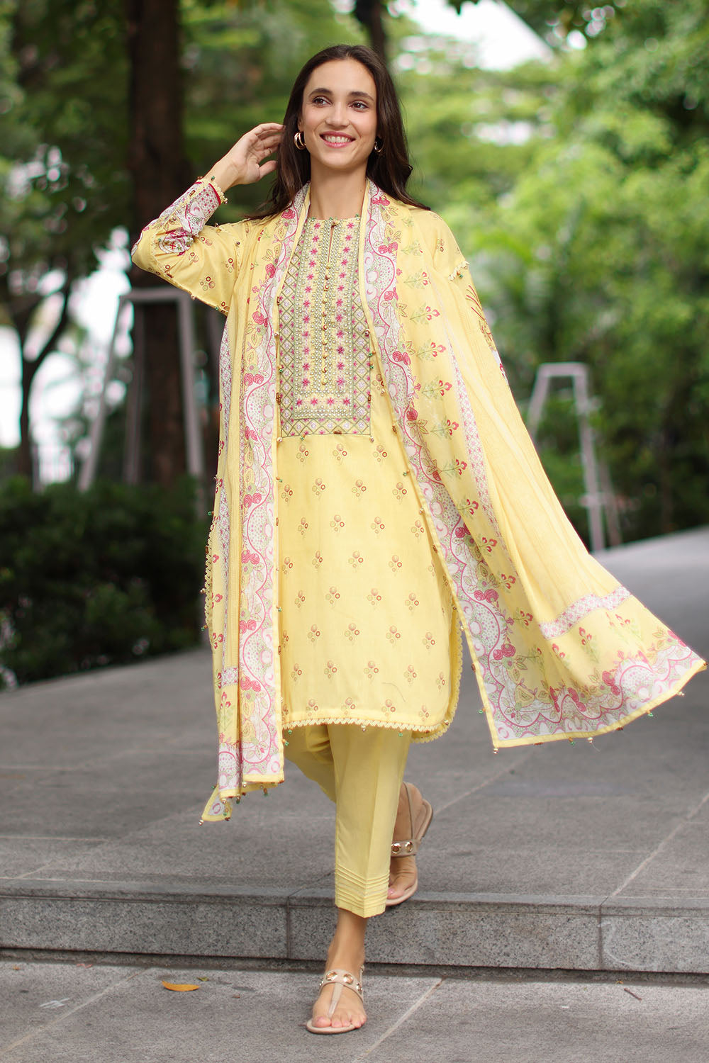 3 Piece Embroidered Lawn Suit with Printed Lawn Dupatta