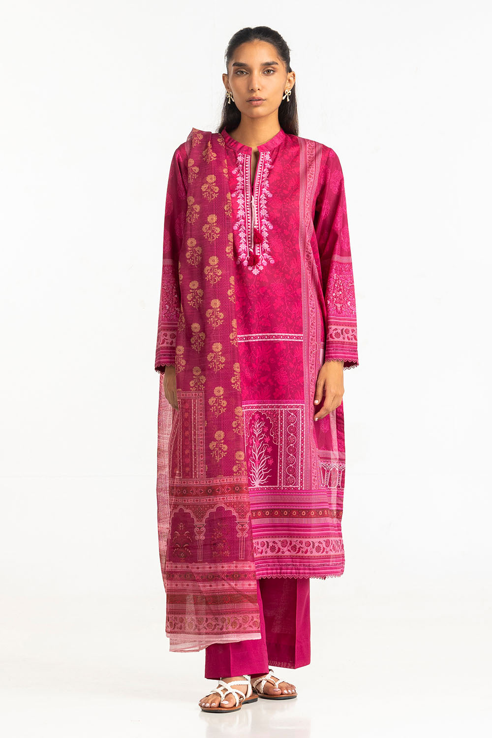 3 Piece Printed Lawn Suit with Leno Dupatta