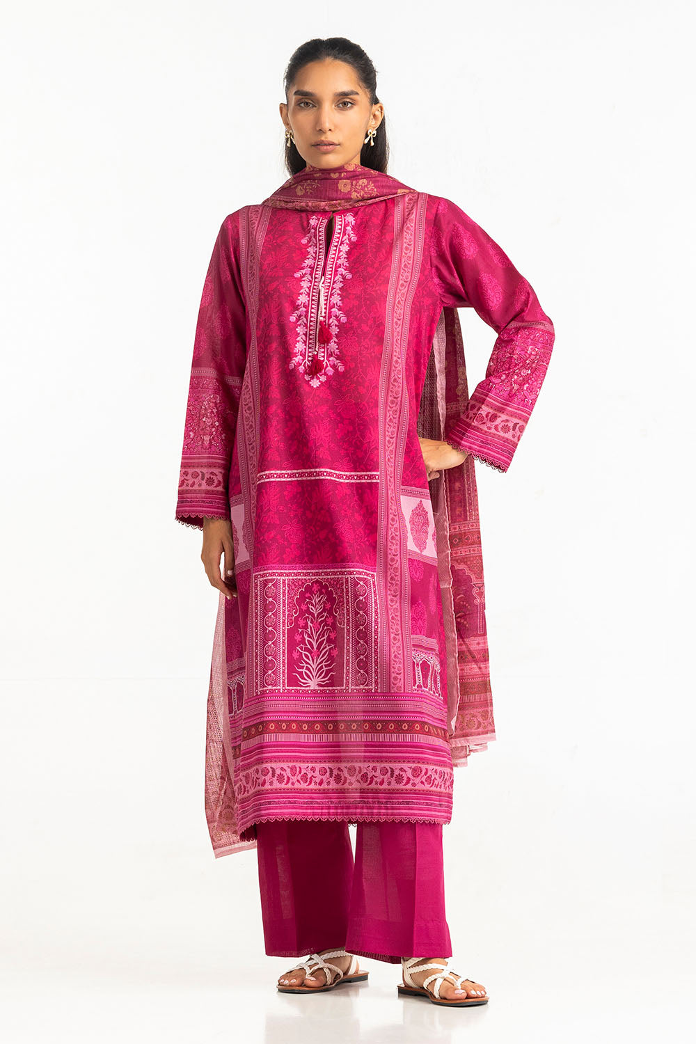3 Piece Printed Lawn Suit with Leno Dupatta