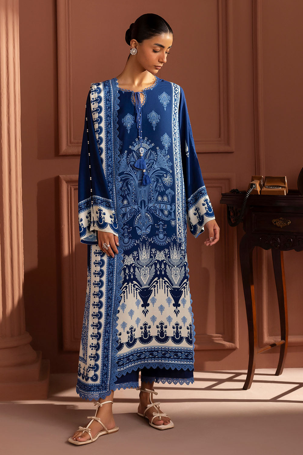 3 Piece Printed Linen Suit