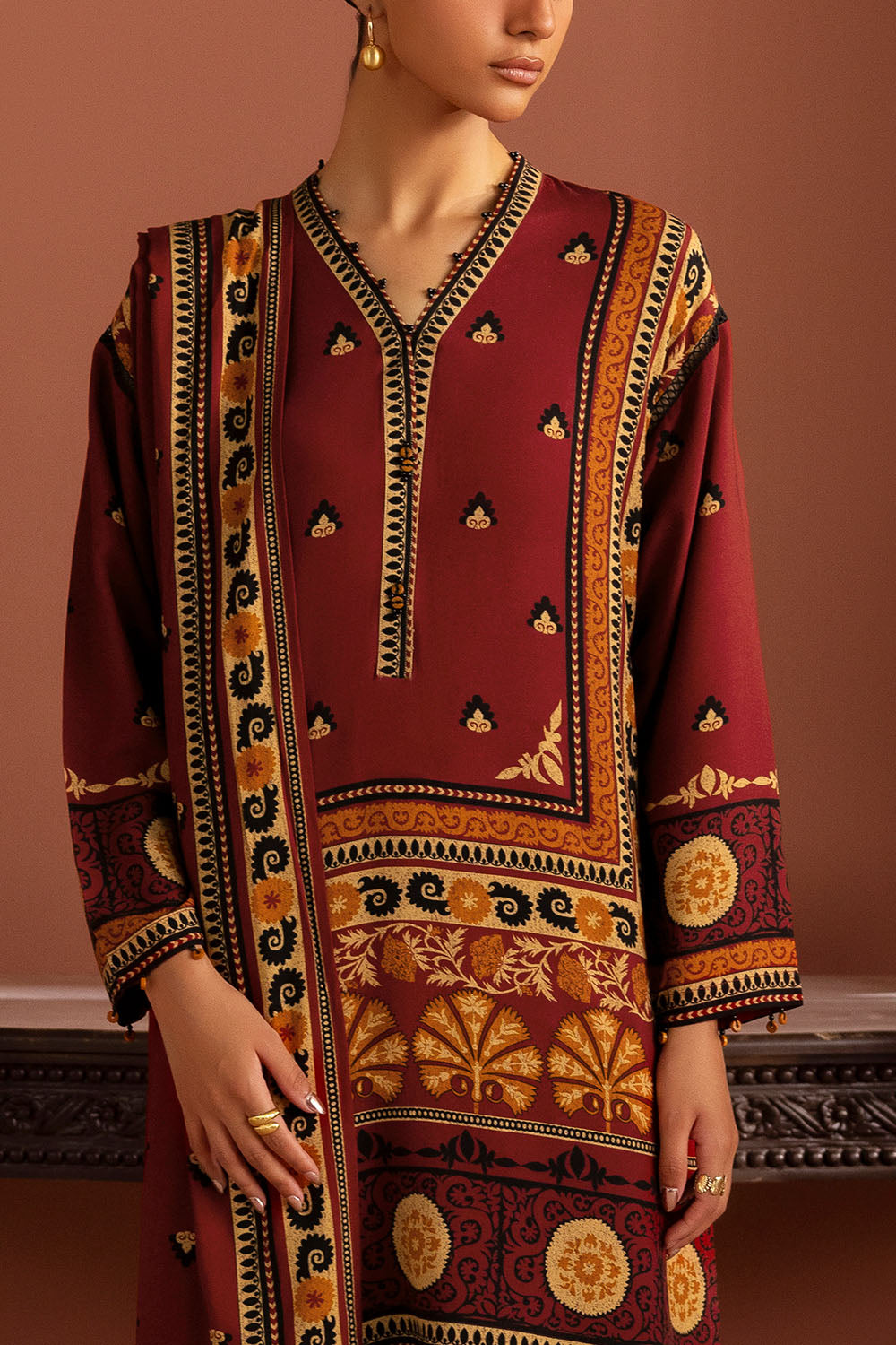 3 Piece Printed Linen Suit