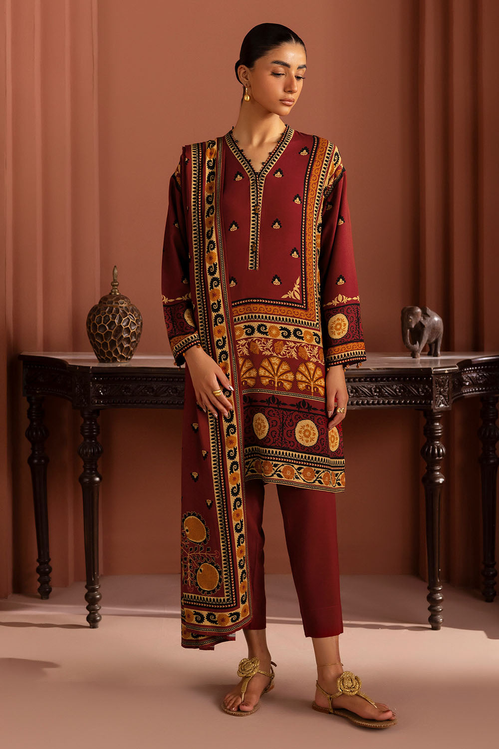 3 Piece Printed Linen Suit