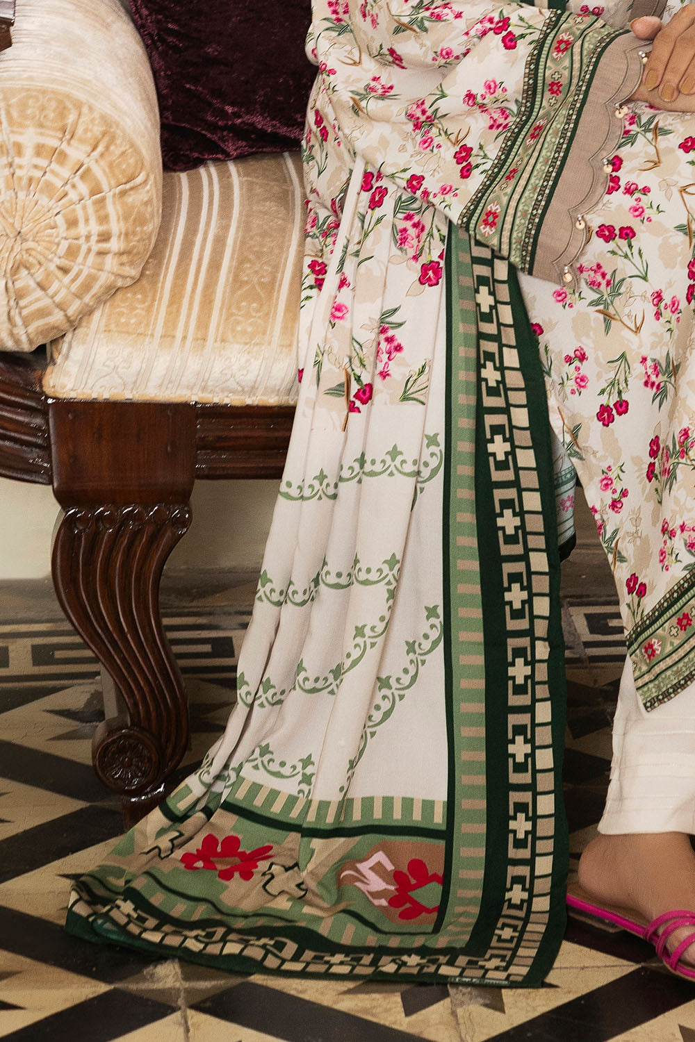 3 Piece Printed Linen Suit