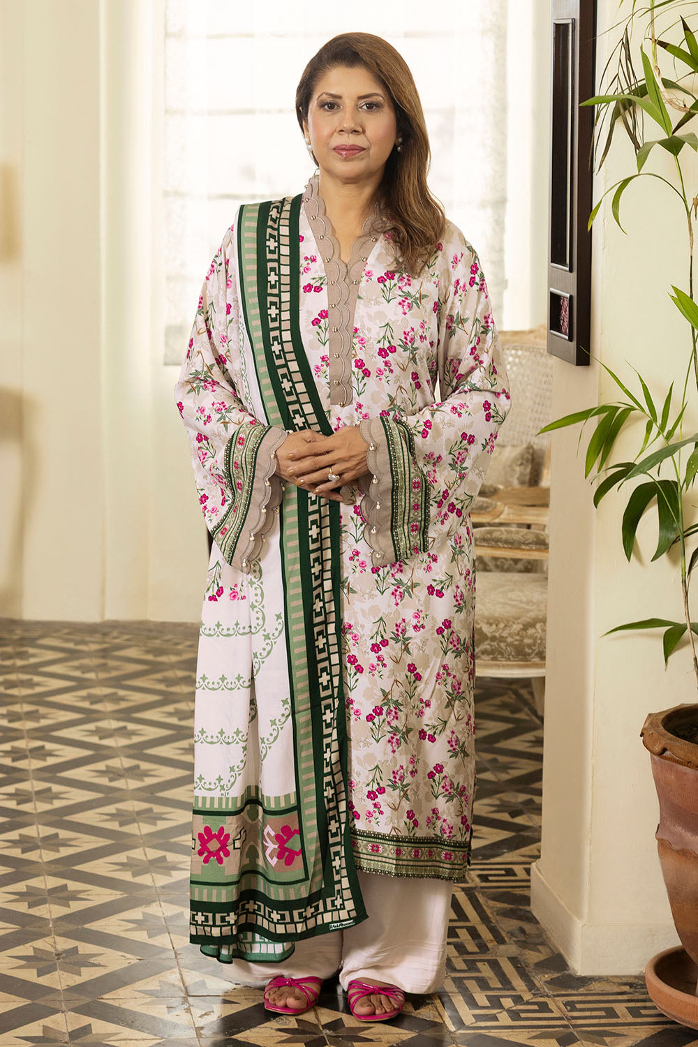 3 Piece Printed Linen Suit