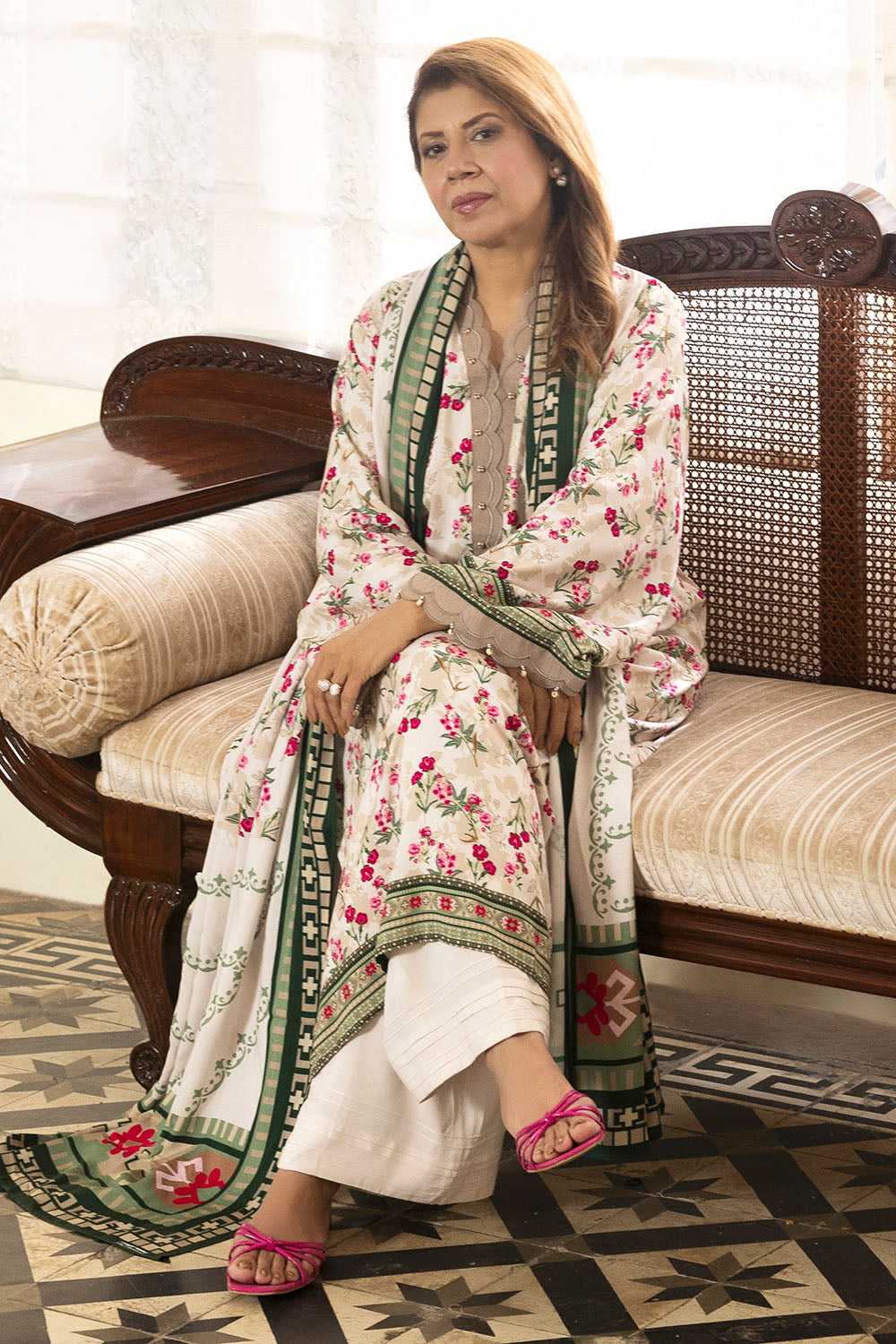 3 Piece Printed Linen Suit