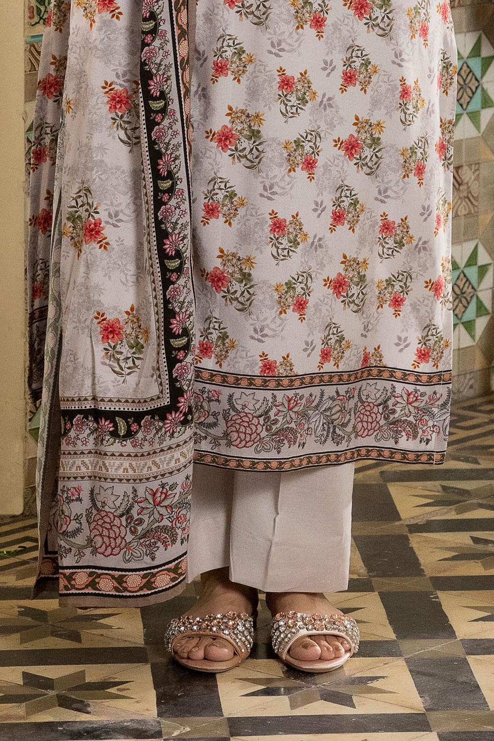 3 Piece Printed Linen Suit
