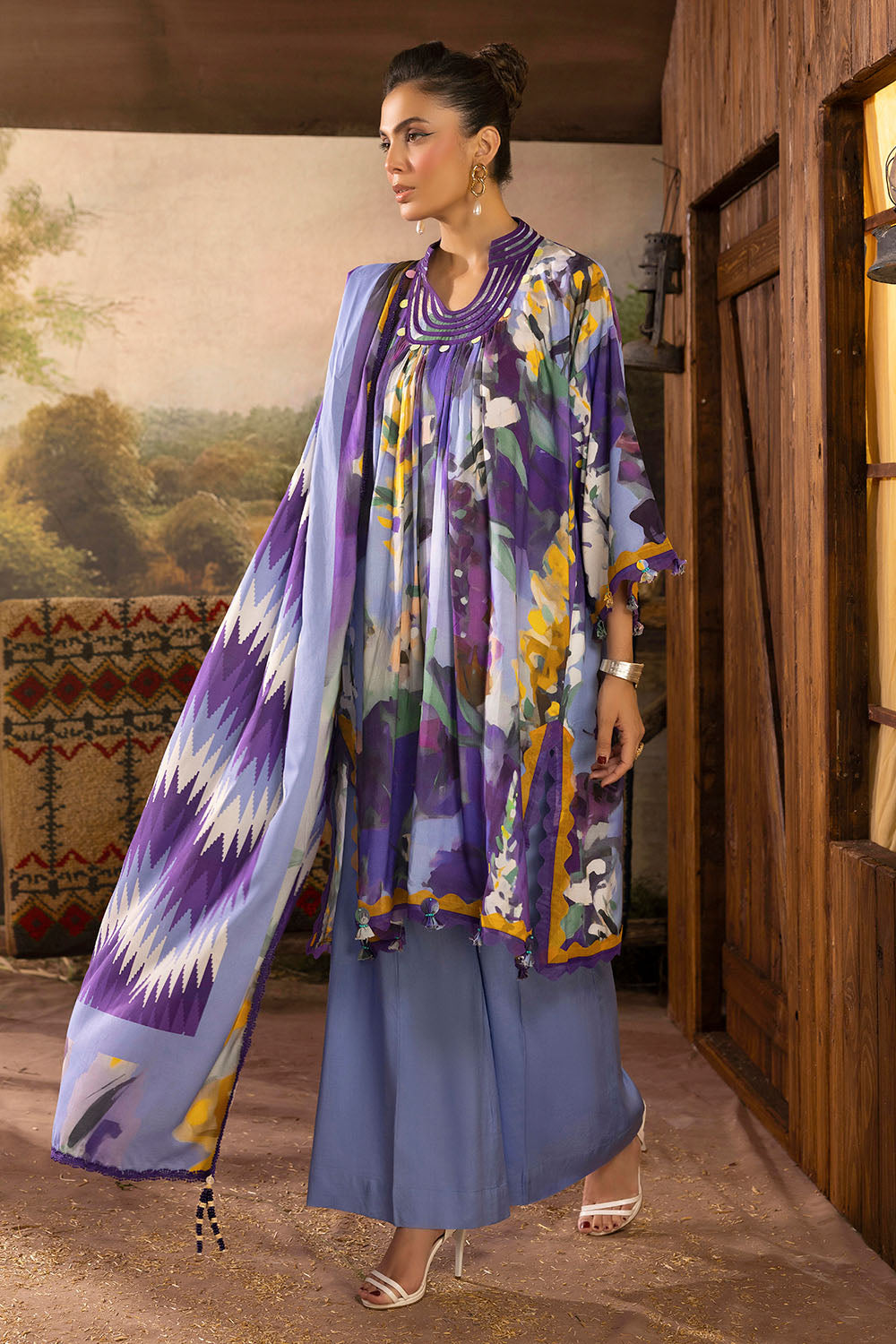 3 Piece Printed Linen Suit with Dupatta