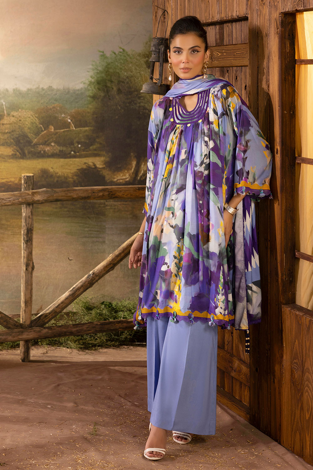 3 Piece Printed Linen Suit with Dupatta
