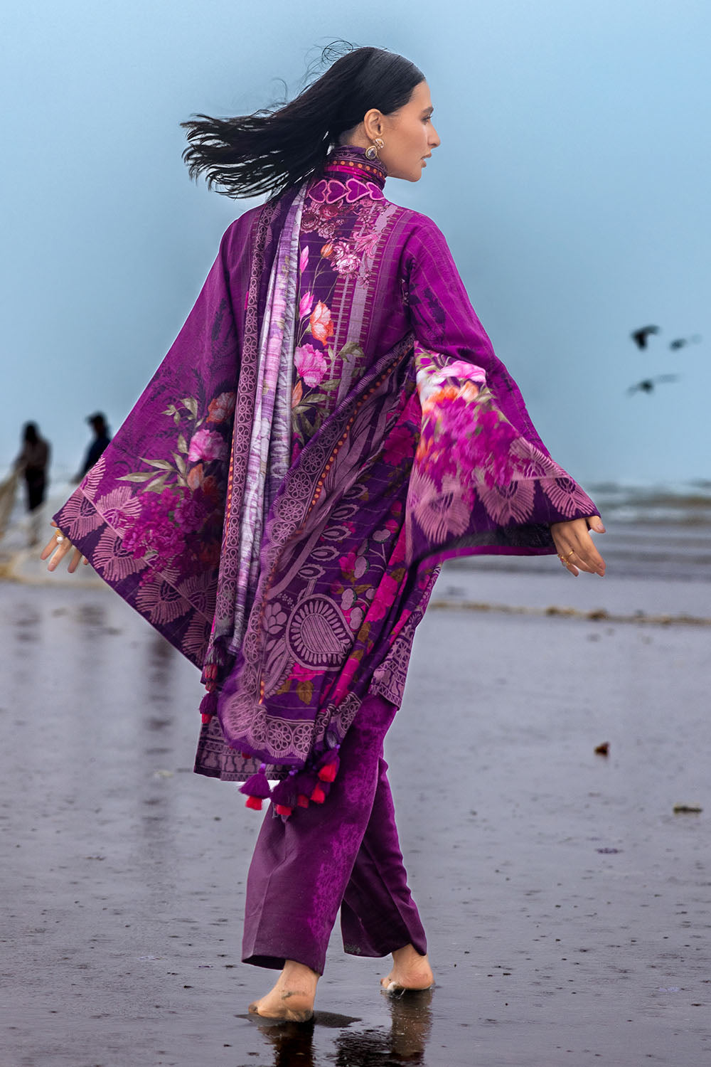 3 Piece Printed Mehsuri Khaddar Stripe Suit With Dupatta