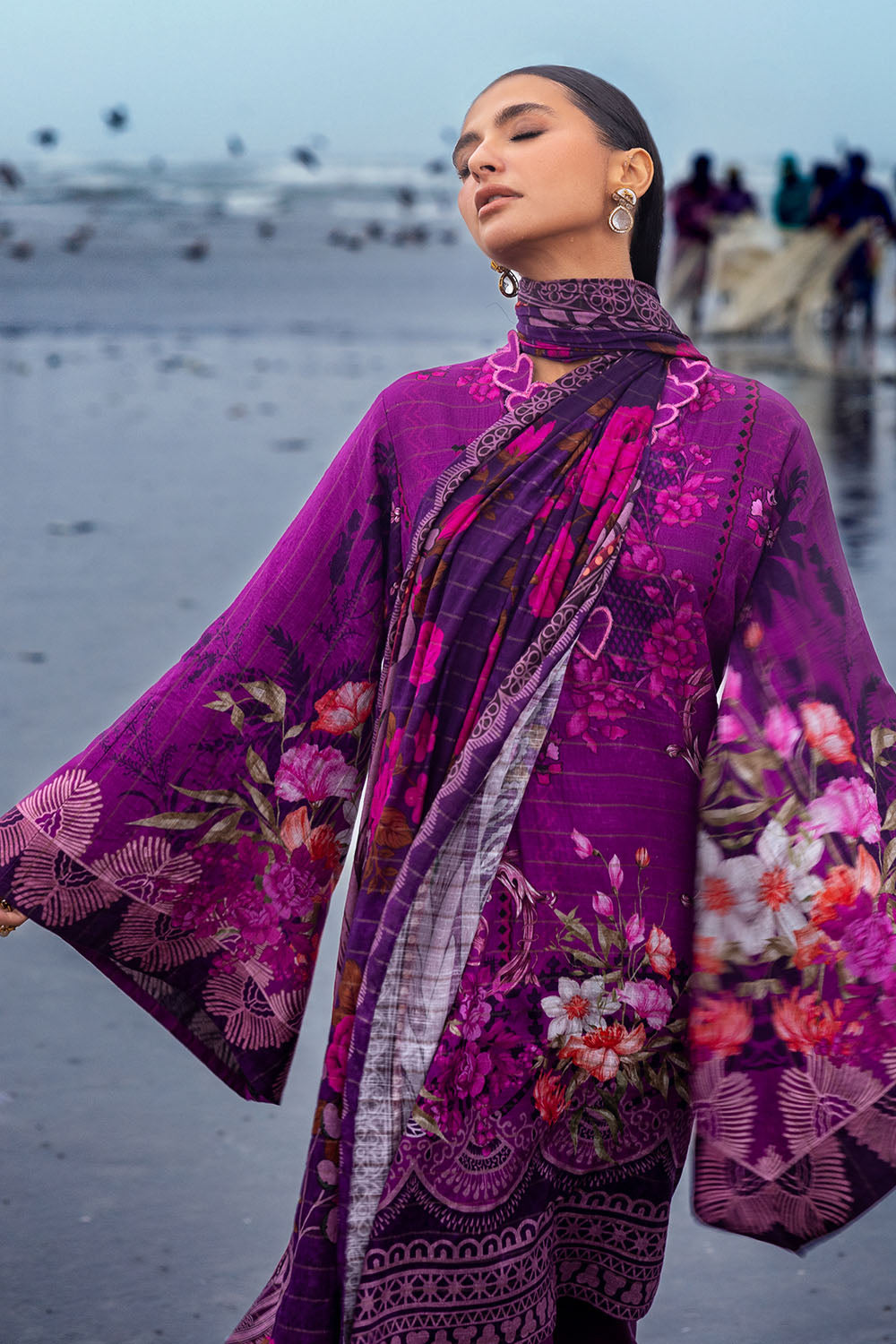 3 Piece Printed Mehsuri Khaddar Stripe Suit With Dupatta