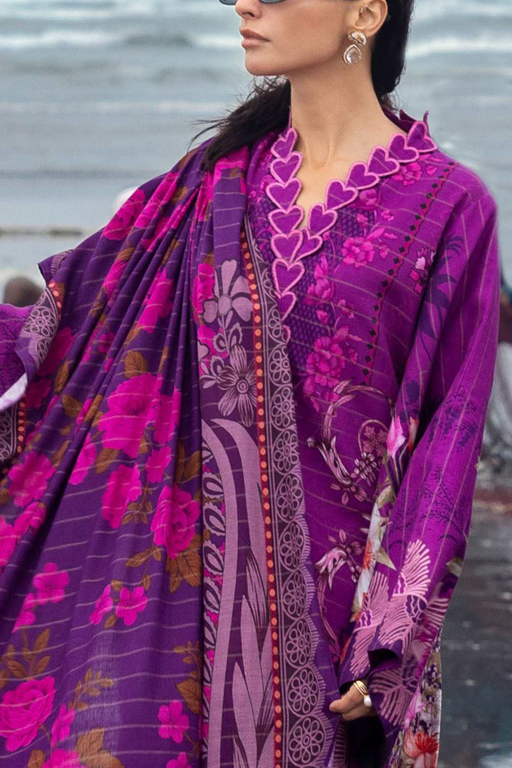 3 Piece Printed Mehsuri Khaddar Stripe Suit With Dupatta