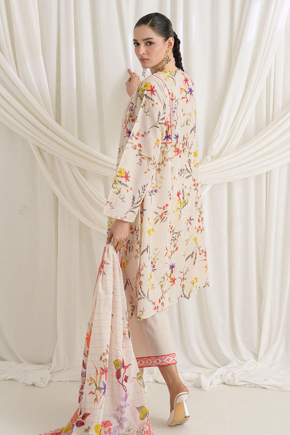 3 Piece Printed Mehsuri Stripe Lawn Suit with Printed Mehsuri Stripe Lawn Dupatta and Dyed Trouser