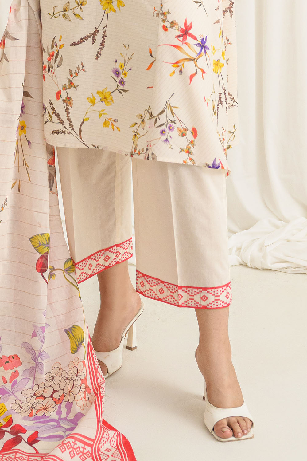 3 Piece Printed Mehsuri Stripe Lawn Suit with Printed Mehsuri Stripe Lawn Dupatta and Dyed Trouser