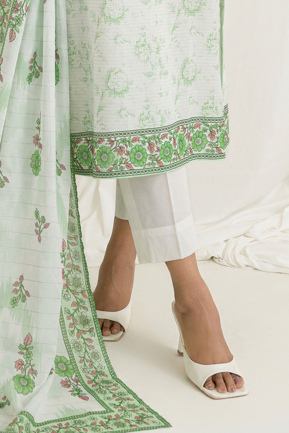 3 Piece Printed Mehsuri Stripe Lawn Suit with Printed Mehsuri Stripe Lawn Dupatta and Dyed Trouser