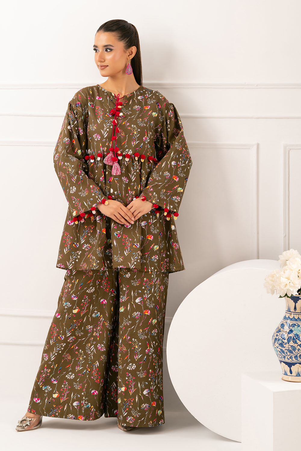 2 Piece Printed Slub Viscose Suit