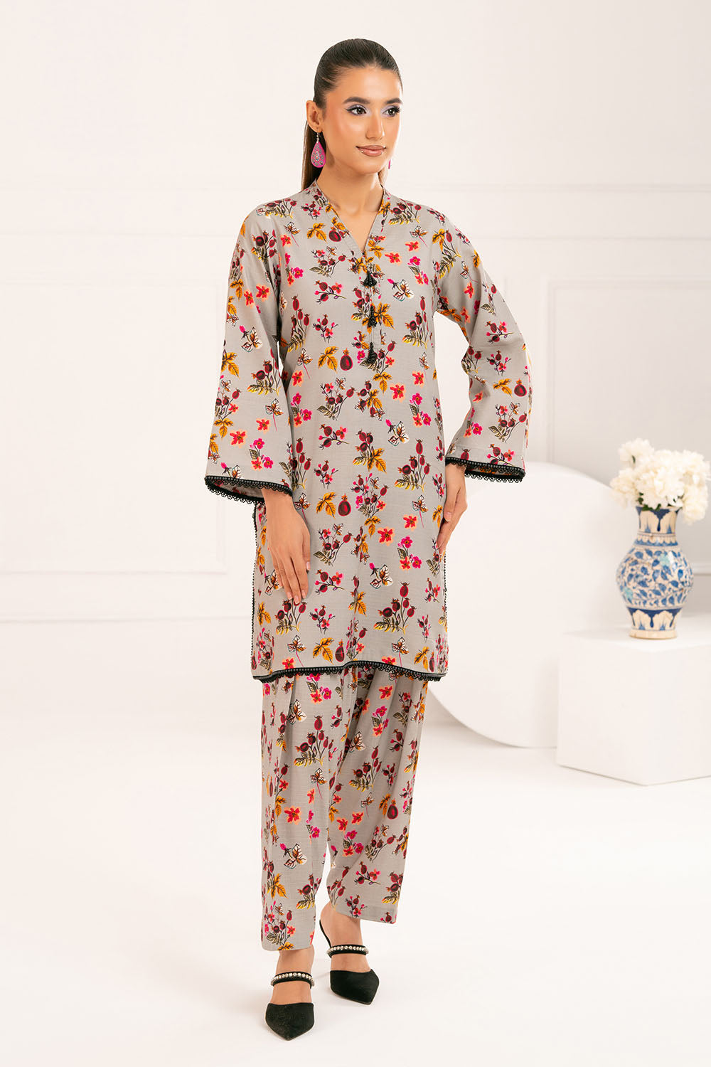 2 Piece Printed Slub Viscose Suit