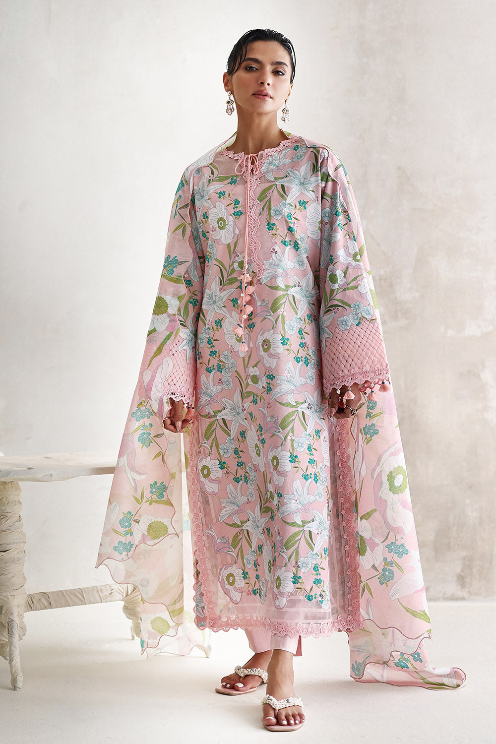 3 Piece Embroidered Printed Lawn Suit with Printed Sequins Paper Cotton Dupatta