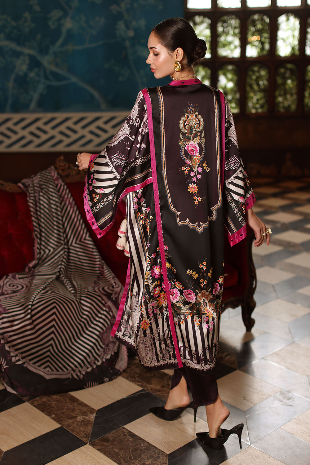 3 Piece Printed Charmeuse Silk Suit with Printed Tissue Silk Dupatta