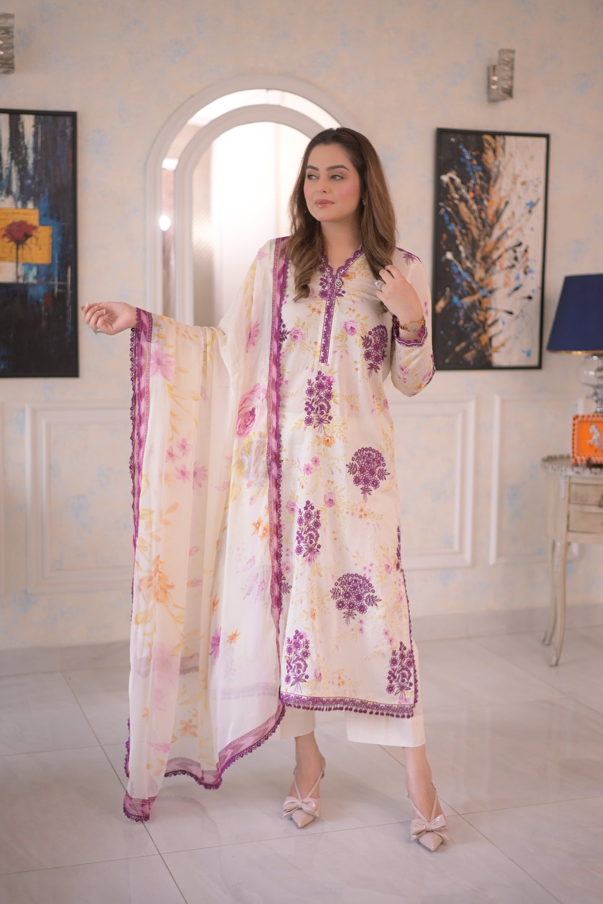 Aneelas Print Emb 3pc With Lawn Dupatta [SPR-26-66-B] [Dispatch Time 2 Month]